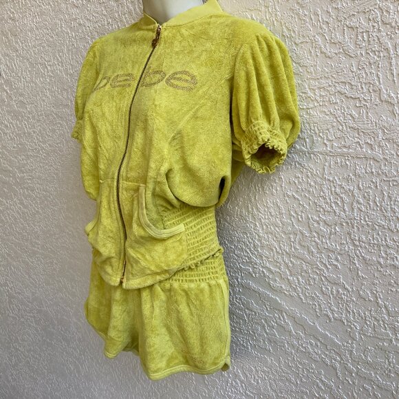 BEBE TRACK SUIT SHORT SET SZ M VINTAGE LOGO RARE SET USA - Picture 4 of 13